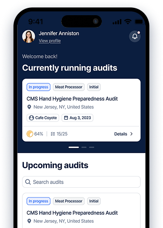 Amanah auditor mobile app showing currently running audits