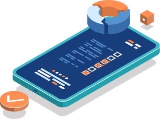 Illustration of a phone with tracked documents and statuses