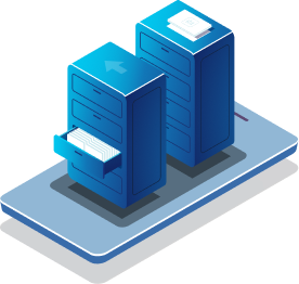 Illustration of servers and filing cabinet on a mobile device